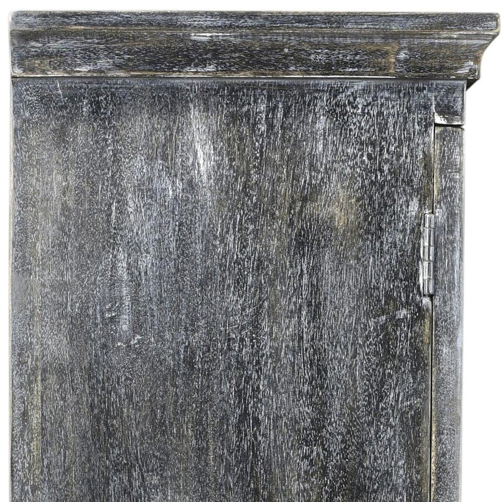 40" Distressed Wash Dark Gray Solid Wood Two Door Accent Cabinet