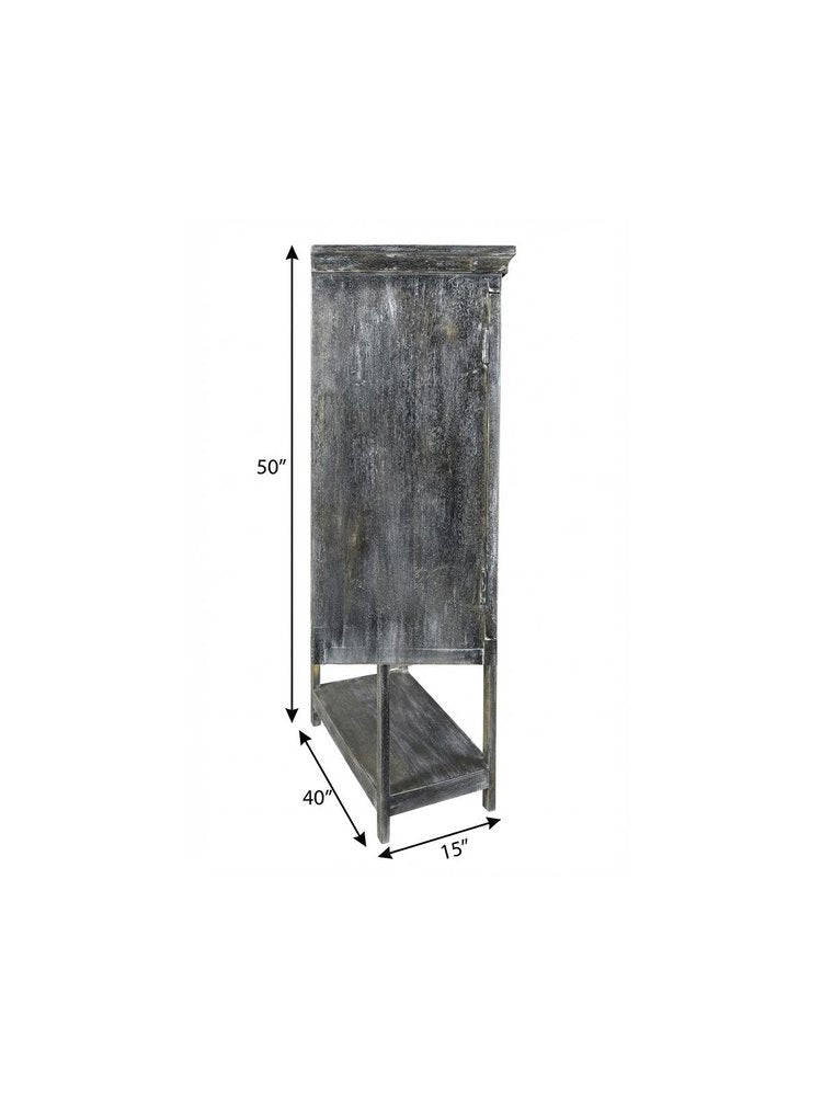 40" Distressed Wash Dark Gray Solid Wood Two Door Accent Cabinet