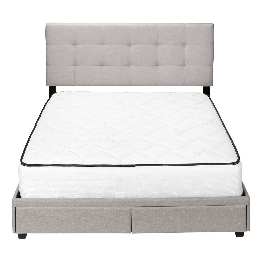 Gray Tufted Linen Upholstered Queen Bed Frame With Drawers
