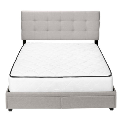 Gray Tufted Linen Upholstered Queen Bed Frame With Drawers