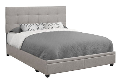 Gray Tufted Linen Upholstered Queen Bed Frame With Drawers