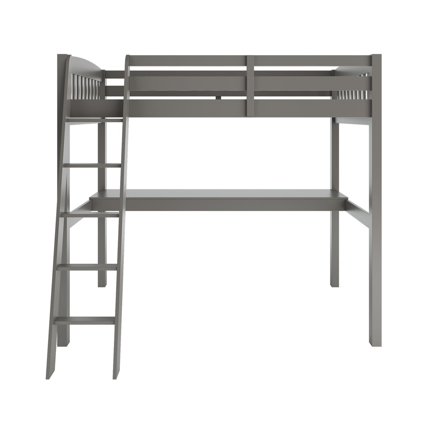 Gray Solid Wood Twin Size Loft Bed with Desk and Storage