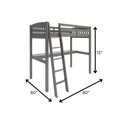 Gray Solid Wood Twin Size Loft Bed with Desk and Storage