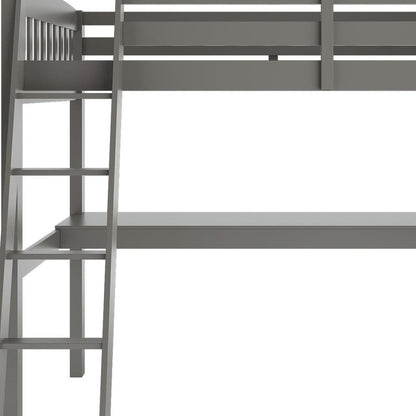 Gray Solid Wood Twin Size Loft Bed with Desk and Storage