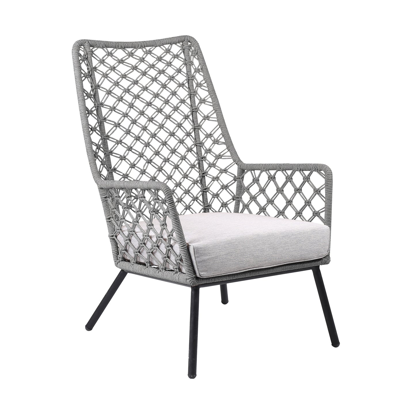 26" Gray and Black Steel Indoor Outdoor Dining Chair with Gray Cushion