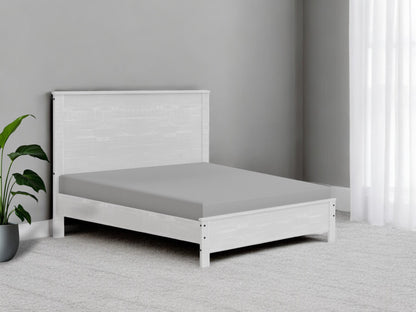 White Shiplap Texture Distressed Solid Wood Queen Bed Frame