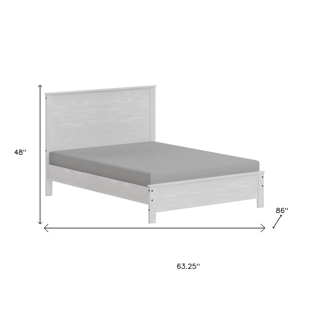 White Shiplap Texture Distressed Solid Wood Queen Bed Frame