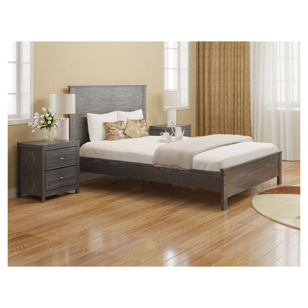 Gray Shiplap Texture Distressed Solid Wood Twin Bed Frame