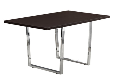 59" Espresso And Silver Solid Wood And Metal Sled Base Dining Table