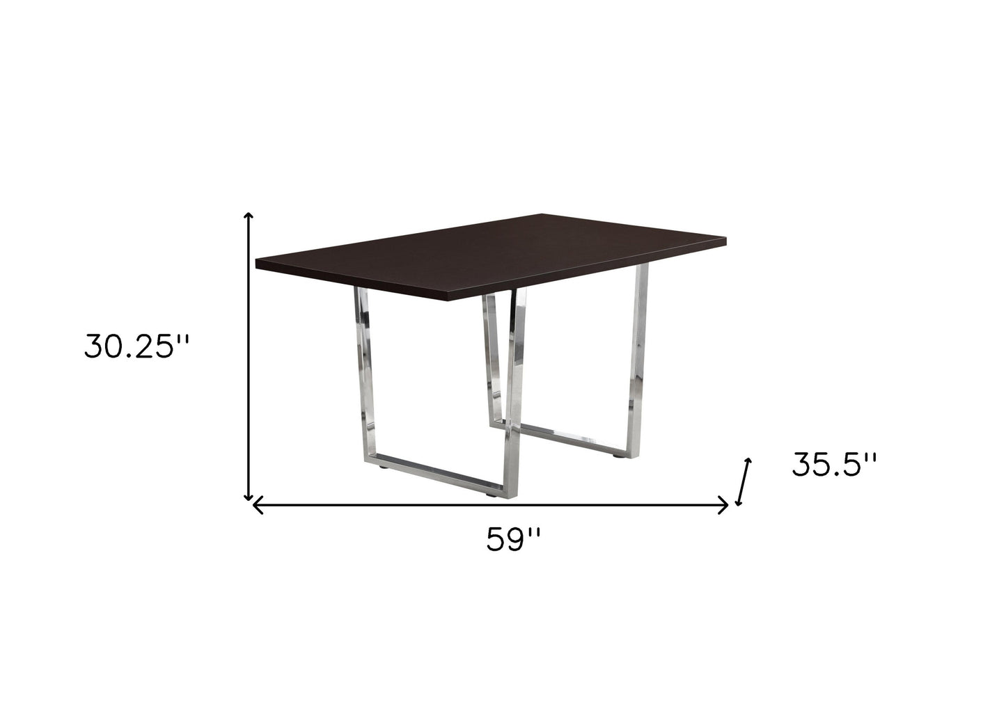 59" Espresso And Silver Solid Wood And Metal Sled Base Dining Table