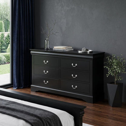 60" Black Solid and Manufactured Wood Six Drawer Double Dresser
