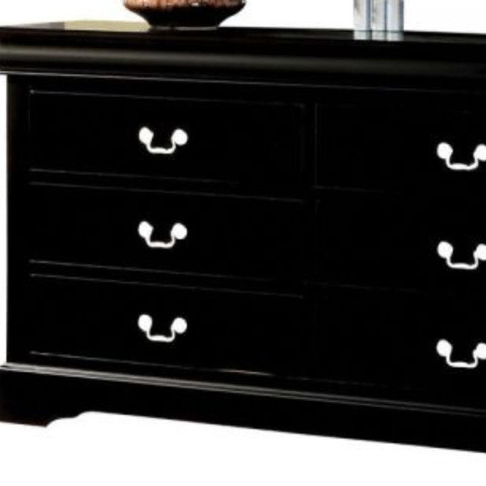 60" Black Solid and Manufactured Wood Six Drawer Double Dresser