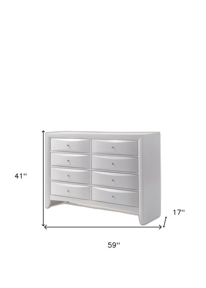 59" White Wood Eight Drawer Double Dresser