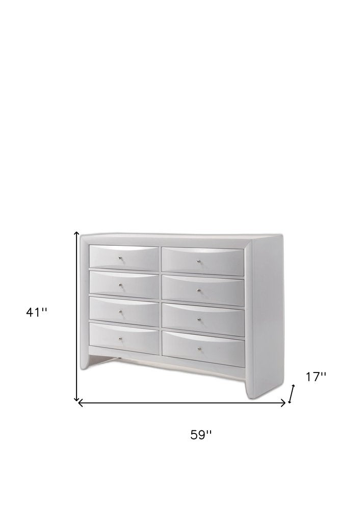 59" White Solid and Manufactured Wood Eight Drawer Double Dresser