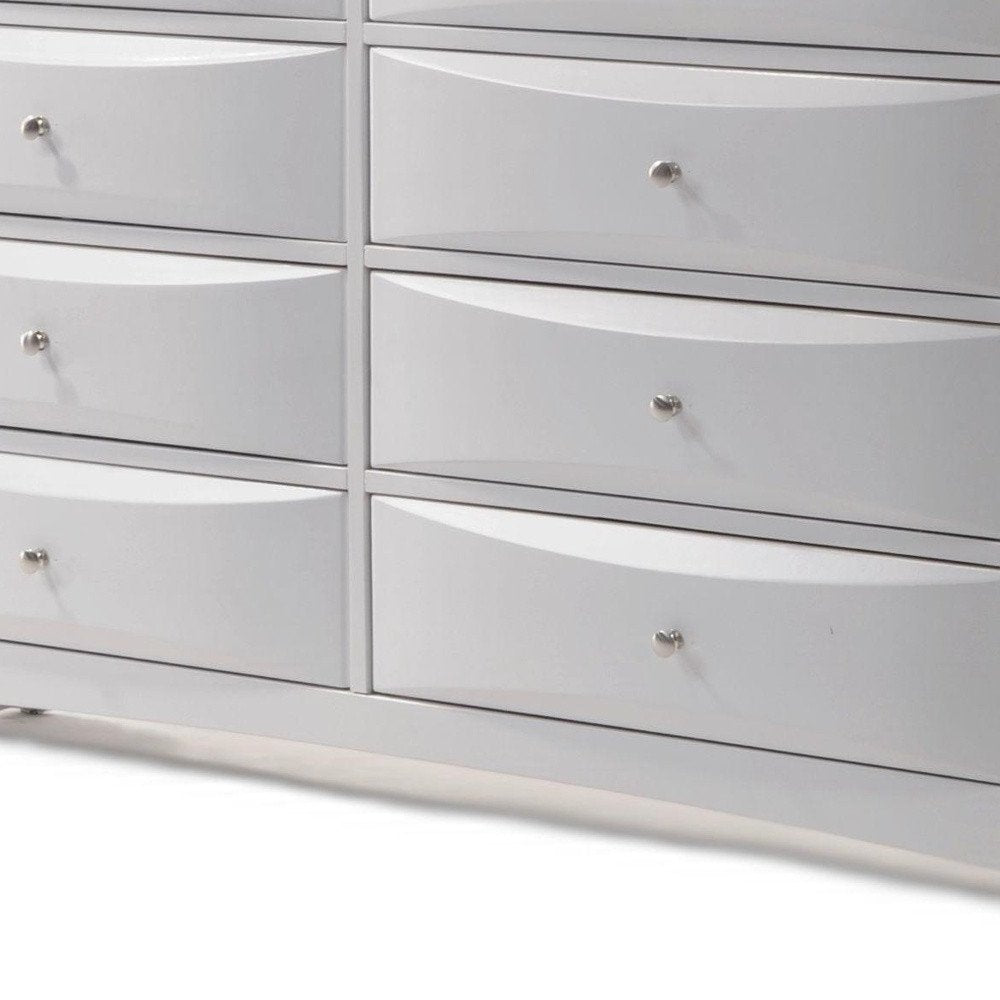 59" White Wood Eight Drawer Double Dresser