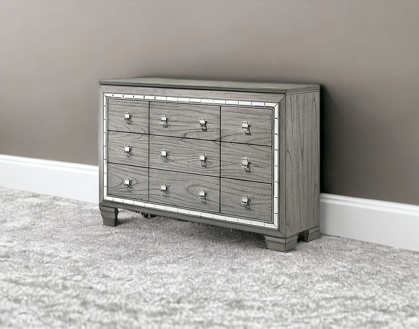 64" Light Gray Solid and Manufactured Wood Nine Drawer Triple Dresser