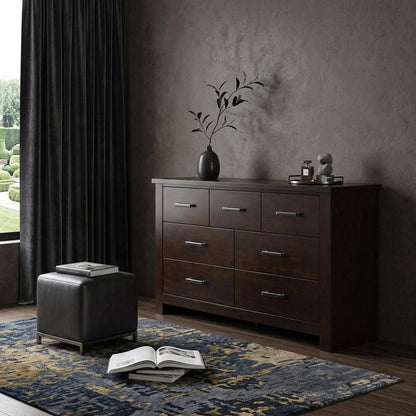 55" Mahogany Seven Drawer Double Dresser