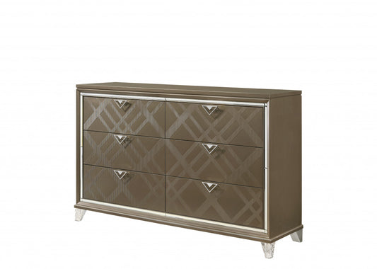 66" Champagne Solid and Manufactured Wood Six Drawer Double Dresser