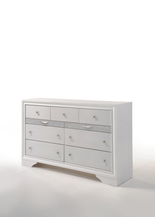 63" White Manufactured Wood Nine Drawer Triple Dresser