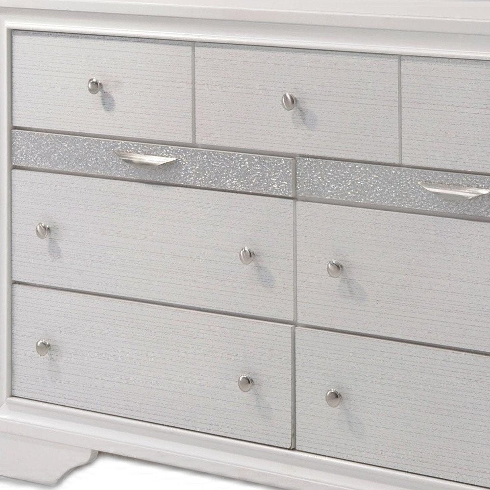 63" White Wood Nine Drawer Double Dresser