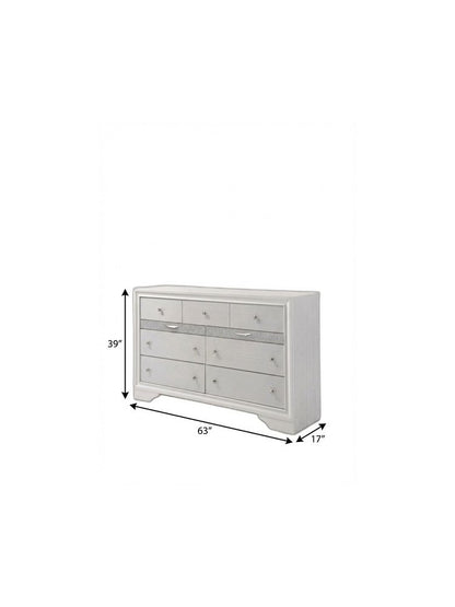 63" White Wood Nine Drawer Double Dresser