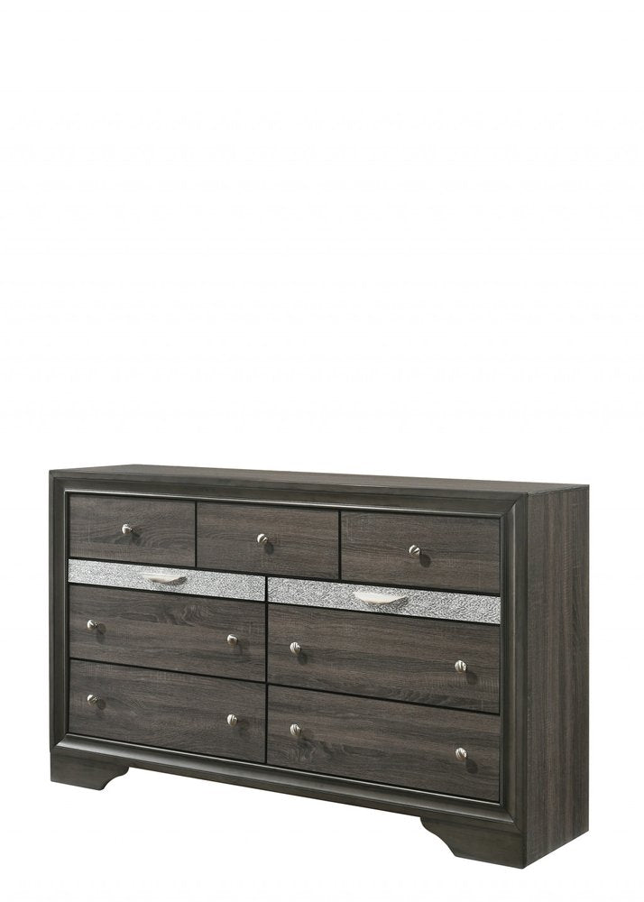 63" Gray Wood Nine Drawer Double Dresser