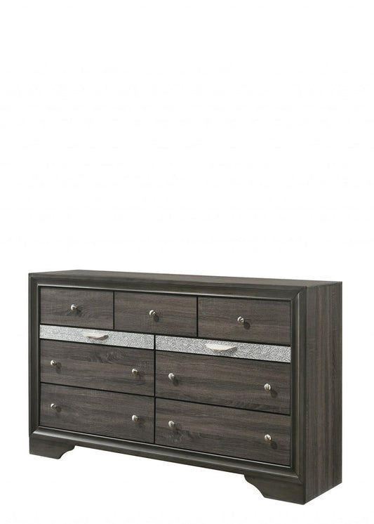 63" Gray Wood Nine Drawer Double Dresser