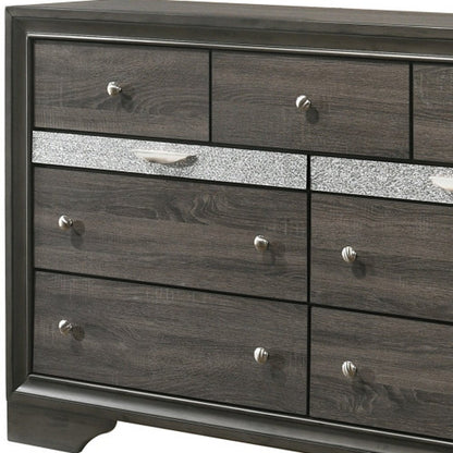 63" Gray Wood Nine Drawer Double Dresser