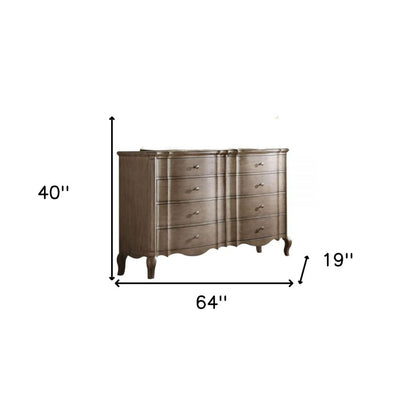 64" Taupe Wood Eight Drawer Double Dresser