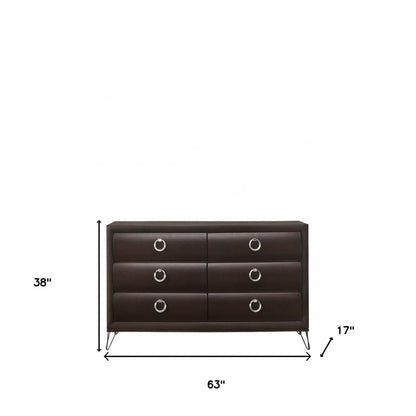 63" Merlot Wood Six Drawer Double Dresser