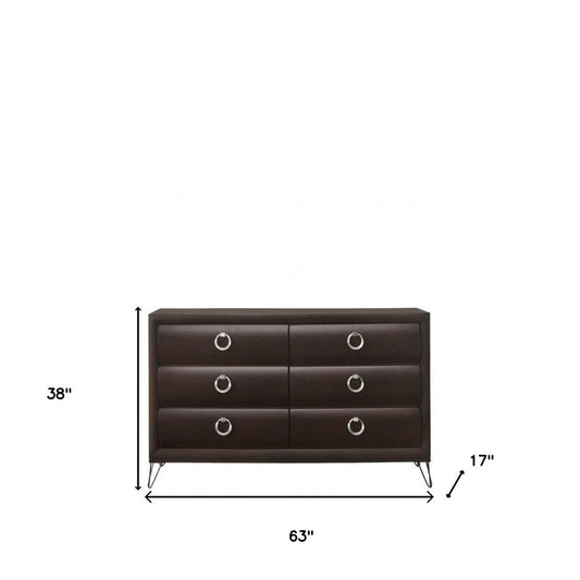 63" Merlot Wood Six Drawer Double Dresser