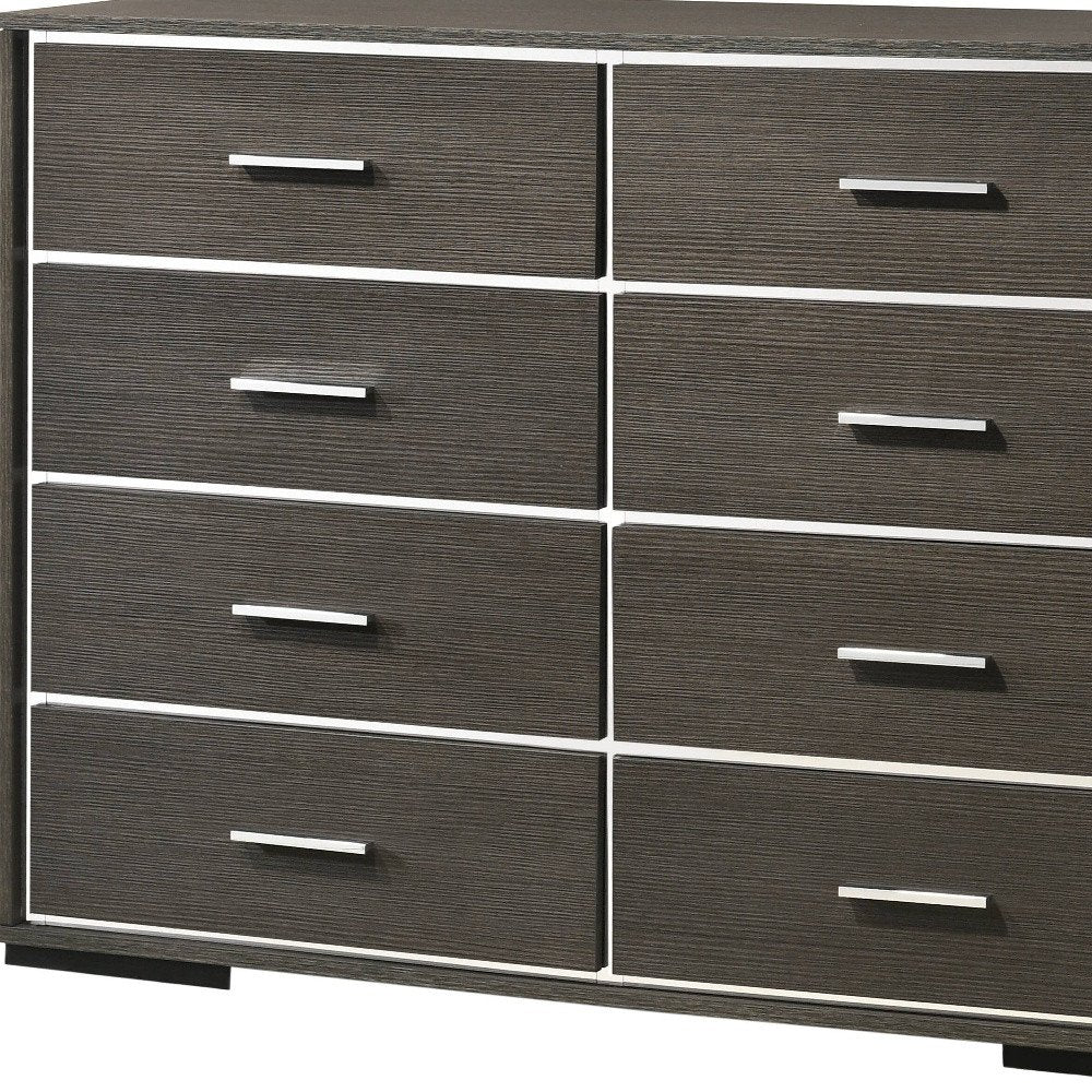57" Gray Wood Eight Drawer Double Dresser