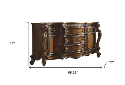 37" Brown Wood Two Door Five Drawer Combo Dresser