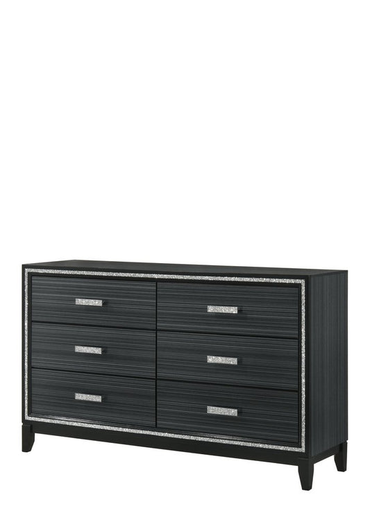 63" Black Wood Six Drawer Double Dresser