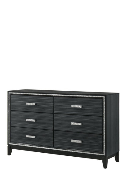 63" Black Wood Six Drawer Double Dresser