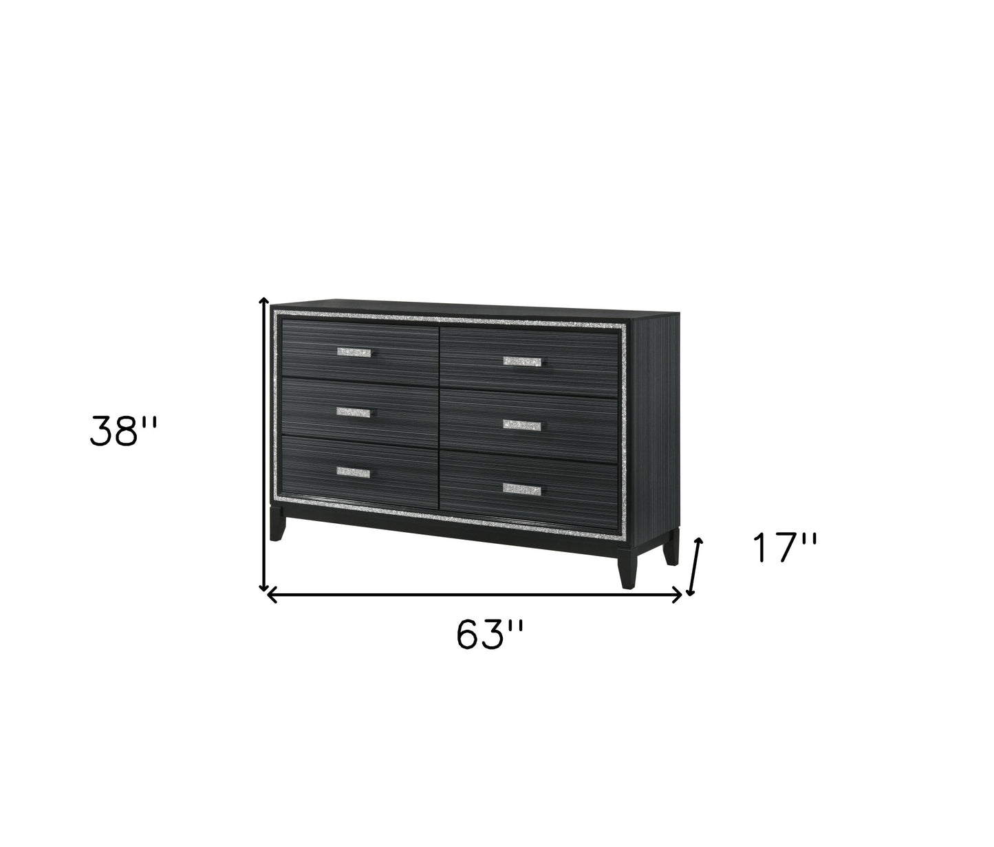 63" Black Solid and Manufactured Wood Six Drawer Double Dresser