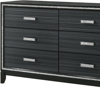 63" Black Wood Six Drawer Double Dresser
