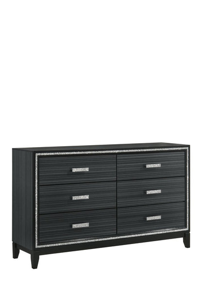 63" Black Wood Six Drawer Double Dresser