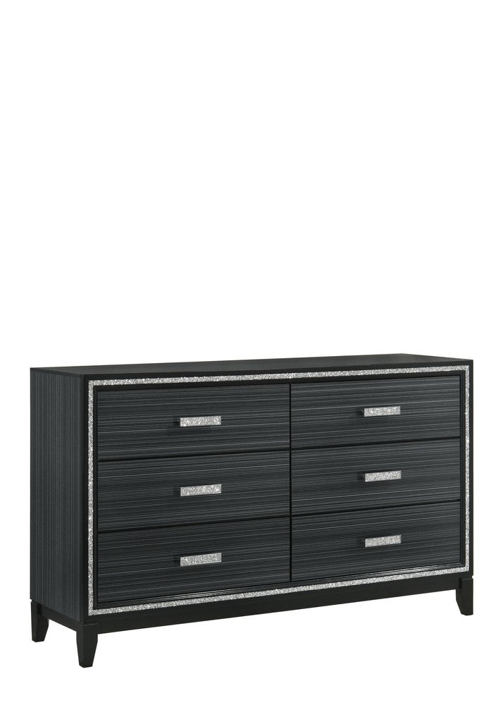63" Black Wood Six Drawer Double Dresser