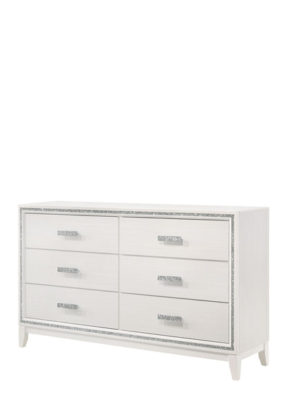 63" White Solid and Manufactured Wood Six Drawer Double Dresser