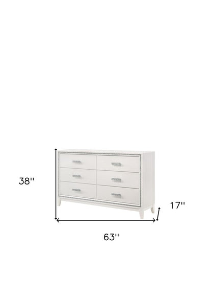 63" White Wood Six Drawer Double Dresser