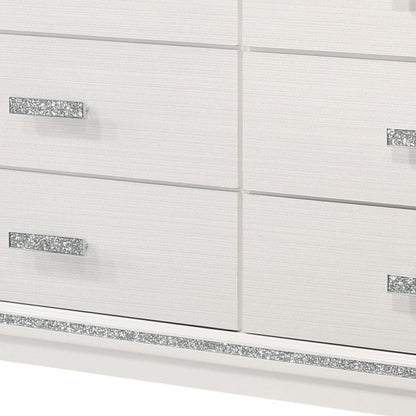 63" White Wood Six Drawer Double Dresser