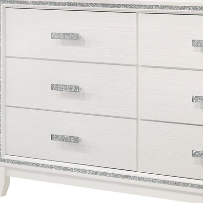 63" White Wood Six Drawer Double Dresser