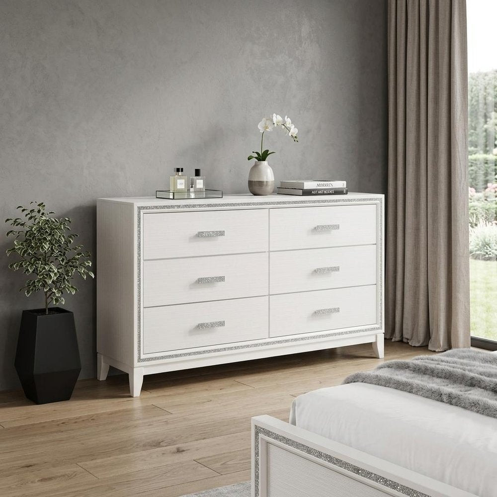 63" White Solid and Manufactured Wood Six Drawer Double Dresser