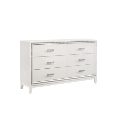 63" White Wood Six Drawer Double Dresser