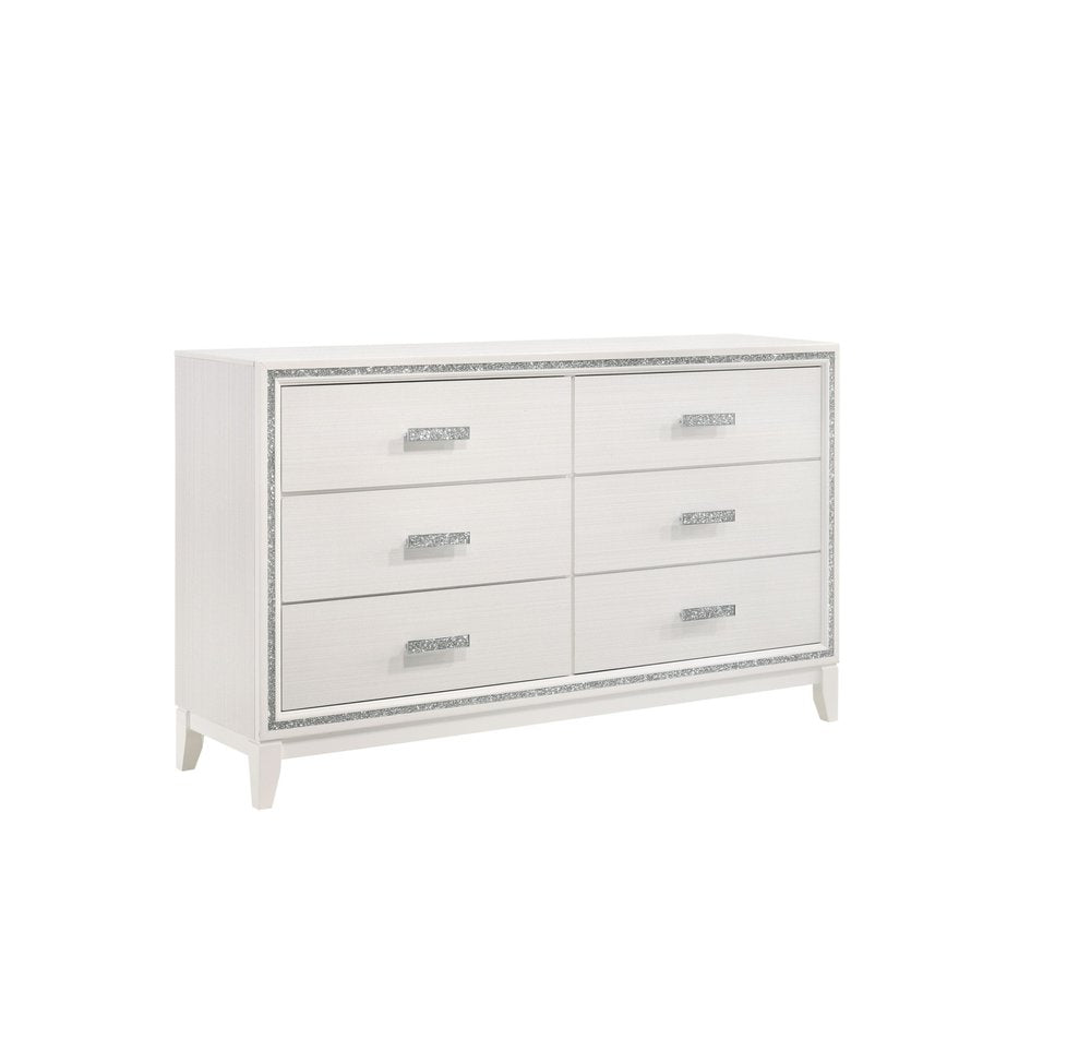 63" White Wood Six Drawer Double Dresser