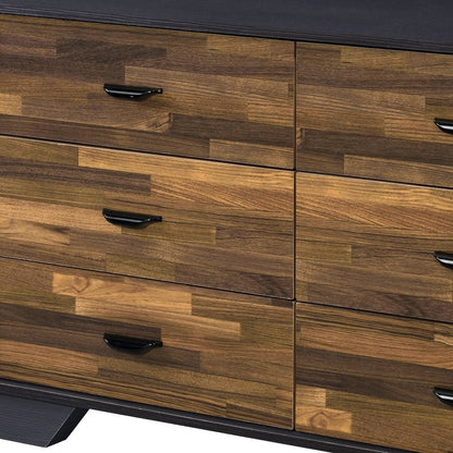 47" Walnut Black And Finish Manufactured Wood Six Drawer Double Dresser