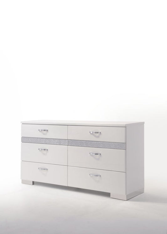 63" White Wood Eight Drawer Double Dresser