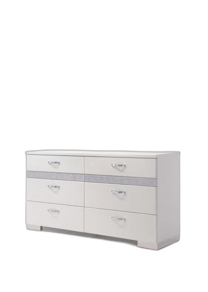 63" White And Silver Faux Crystal Bling Wood Eight Drawer Double Dresser