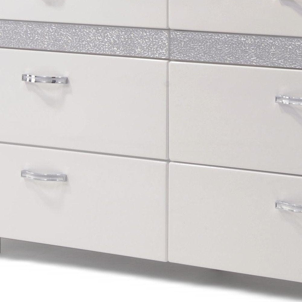 63" White And Silver Faux Crystal Bling Wood Eight Drawer Double Dresser